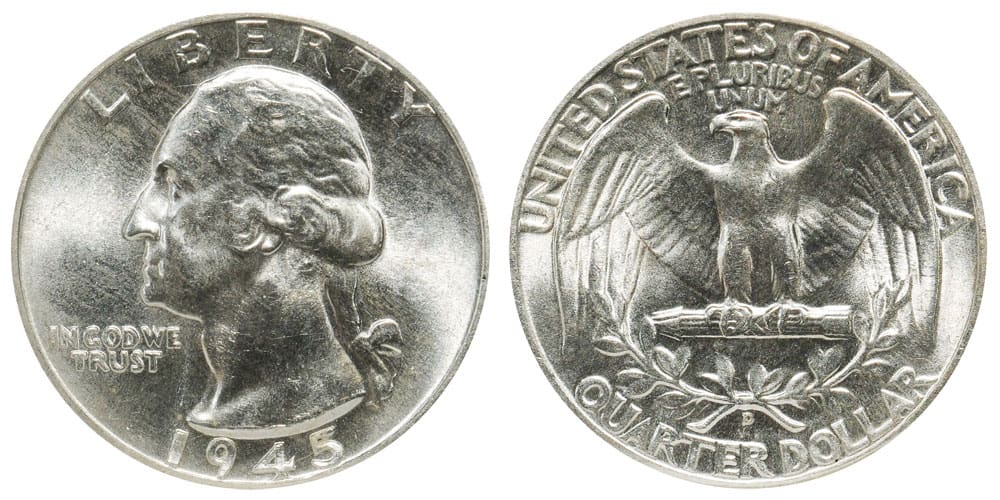 1945 D Washington silver quarter