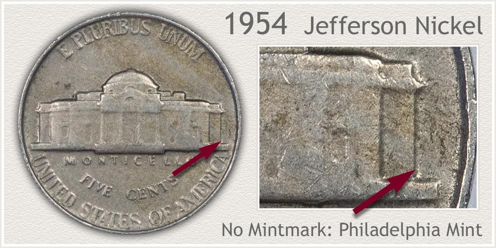 1954 No Mint mark Jefferson nickel