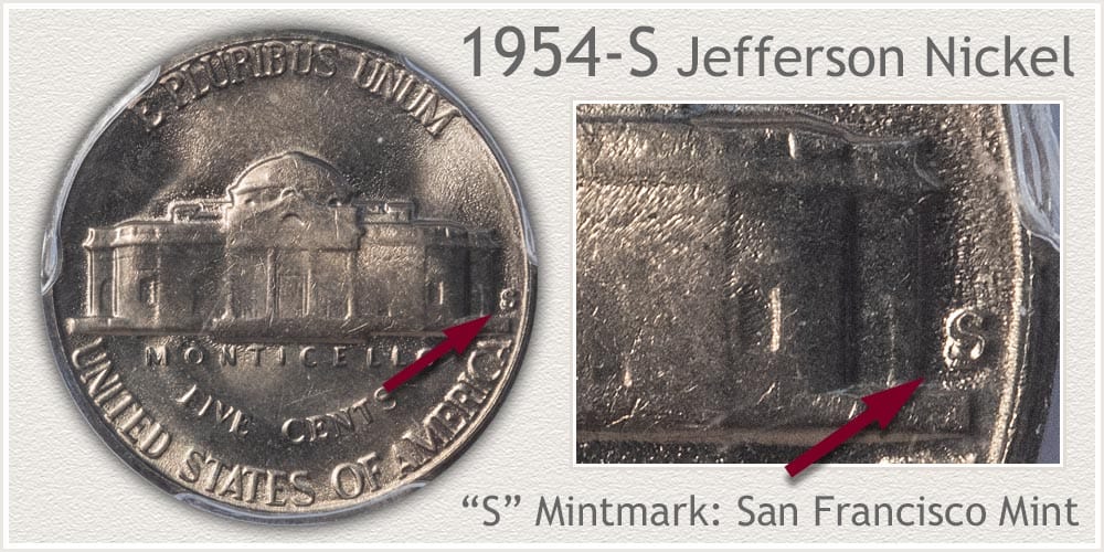 1954 S Jefferson nickel