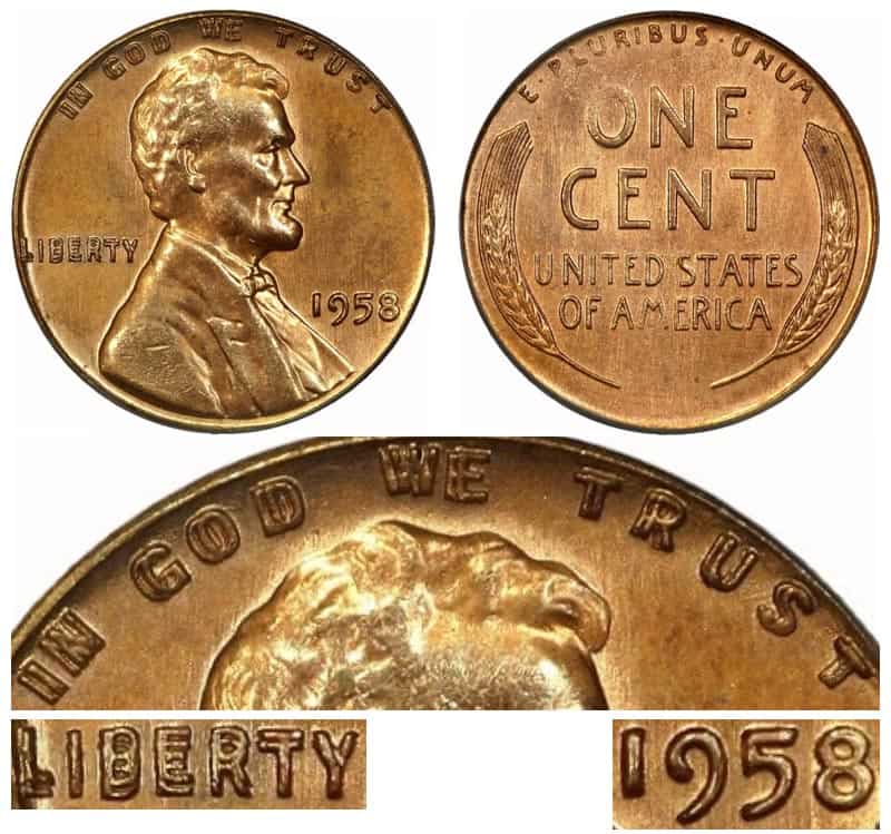 1958 Wheat Penny with Double Die Error