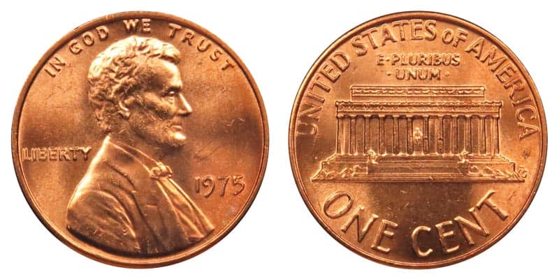 1975 No Mint mark Lincoln Memorial penny