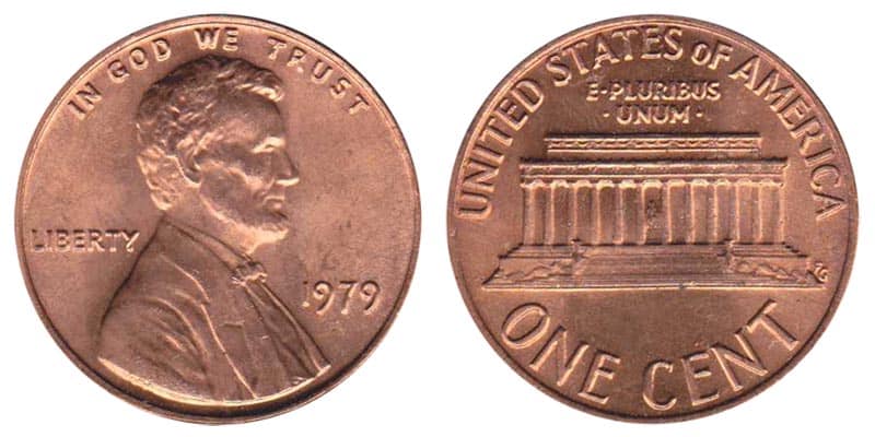 1979 No Mint mark Lincoln Memorial penny