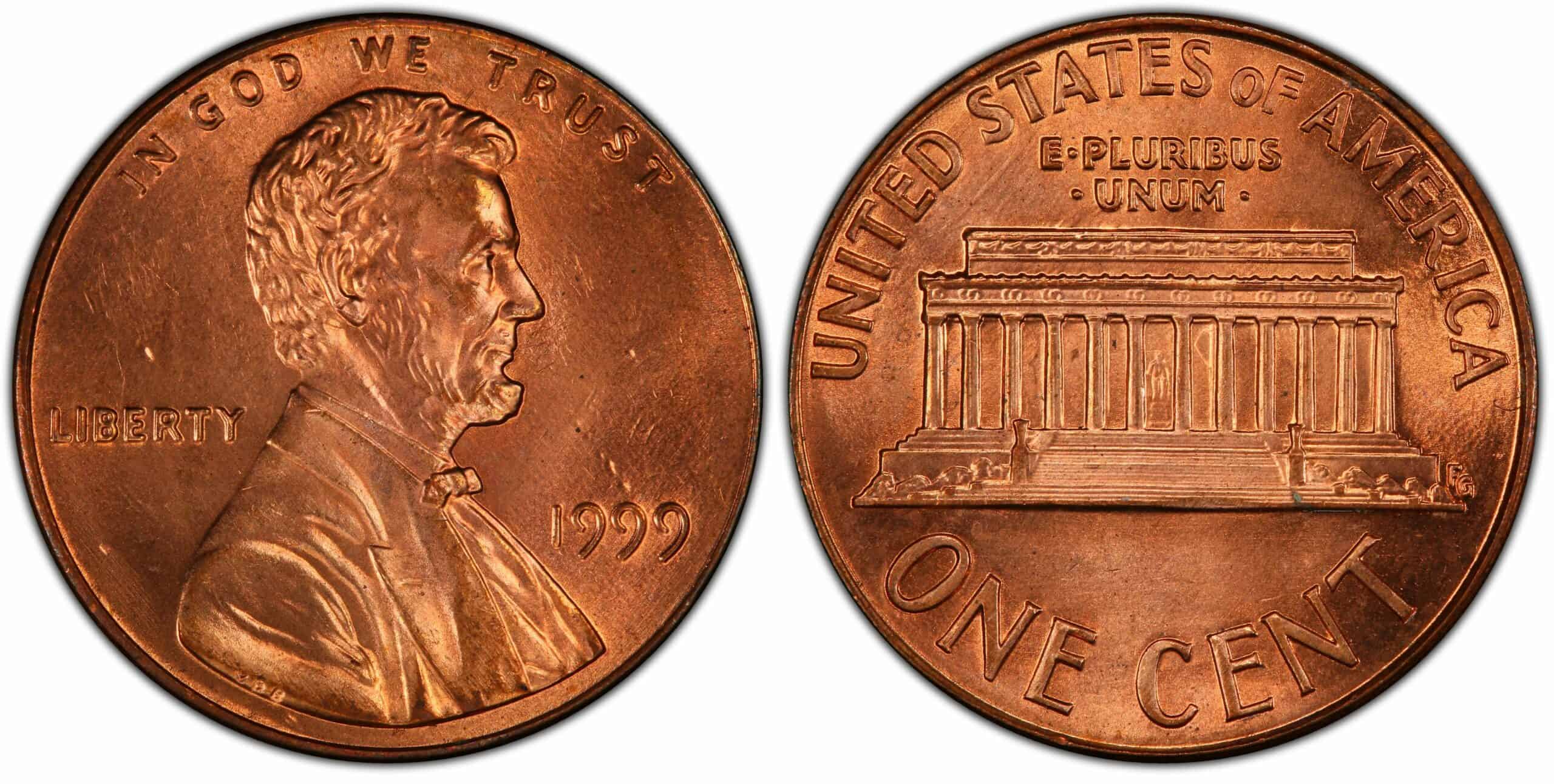 1999 No Mint mark Lincoln Memorial penny