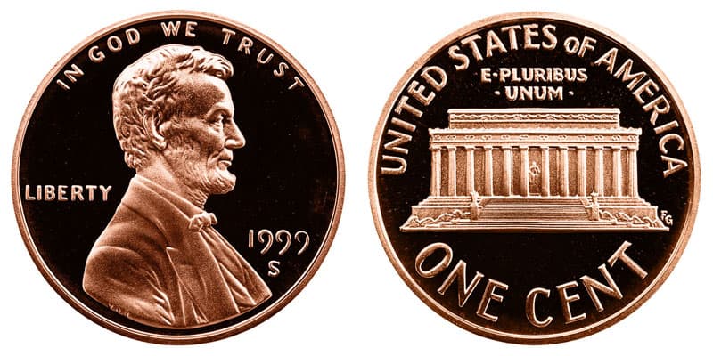 1999 S Lincoln Memorial penny