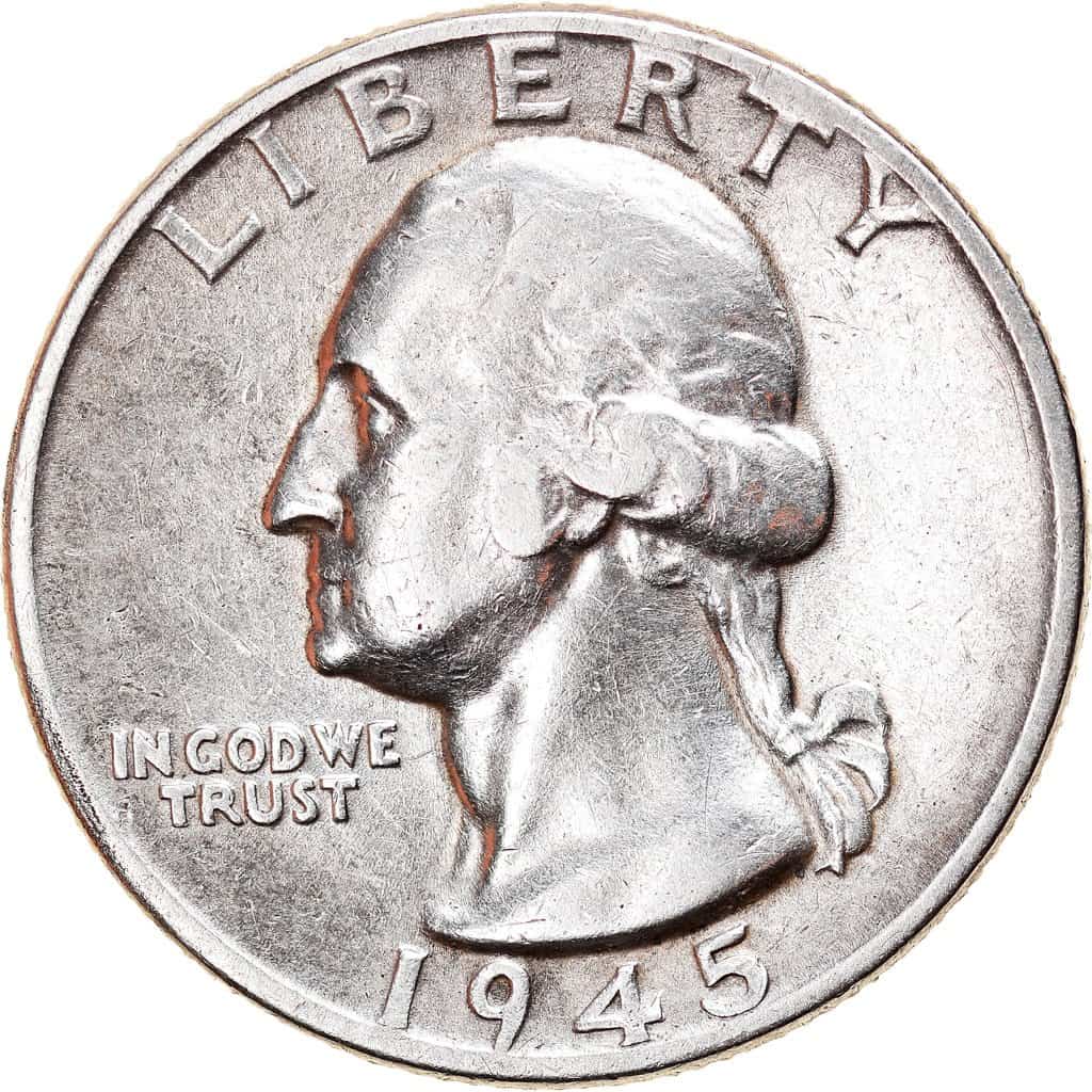 The 1945 Washington silver quarter obverse