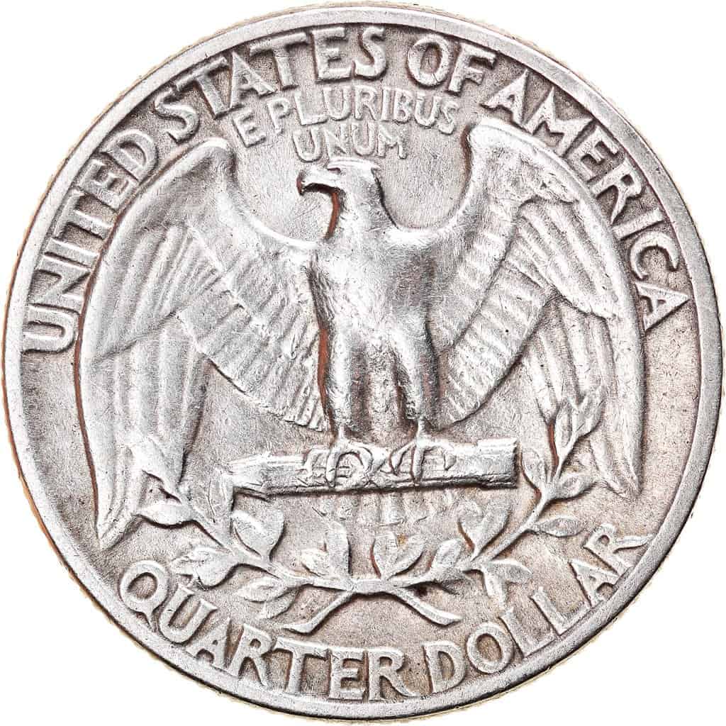 The 1945 Washington silver quarter reverse