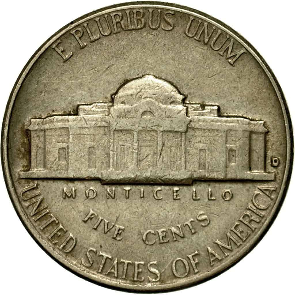 The 1963 Jefferson nickel reverse