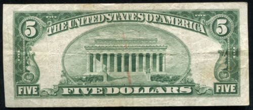 The back page of the 1934 $5 bill
