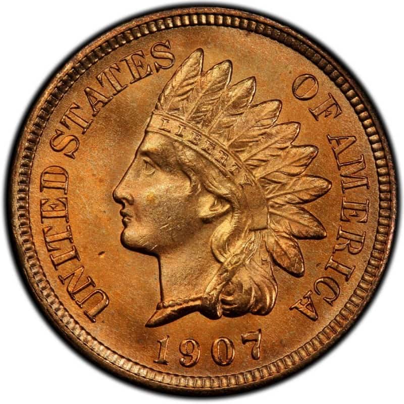 The obverse of the 1907 Indian head penny