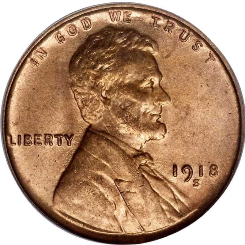 The obverse of the 1918 Lincoln wheat penny