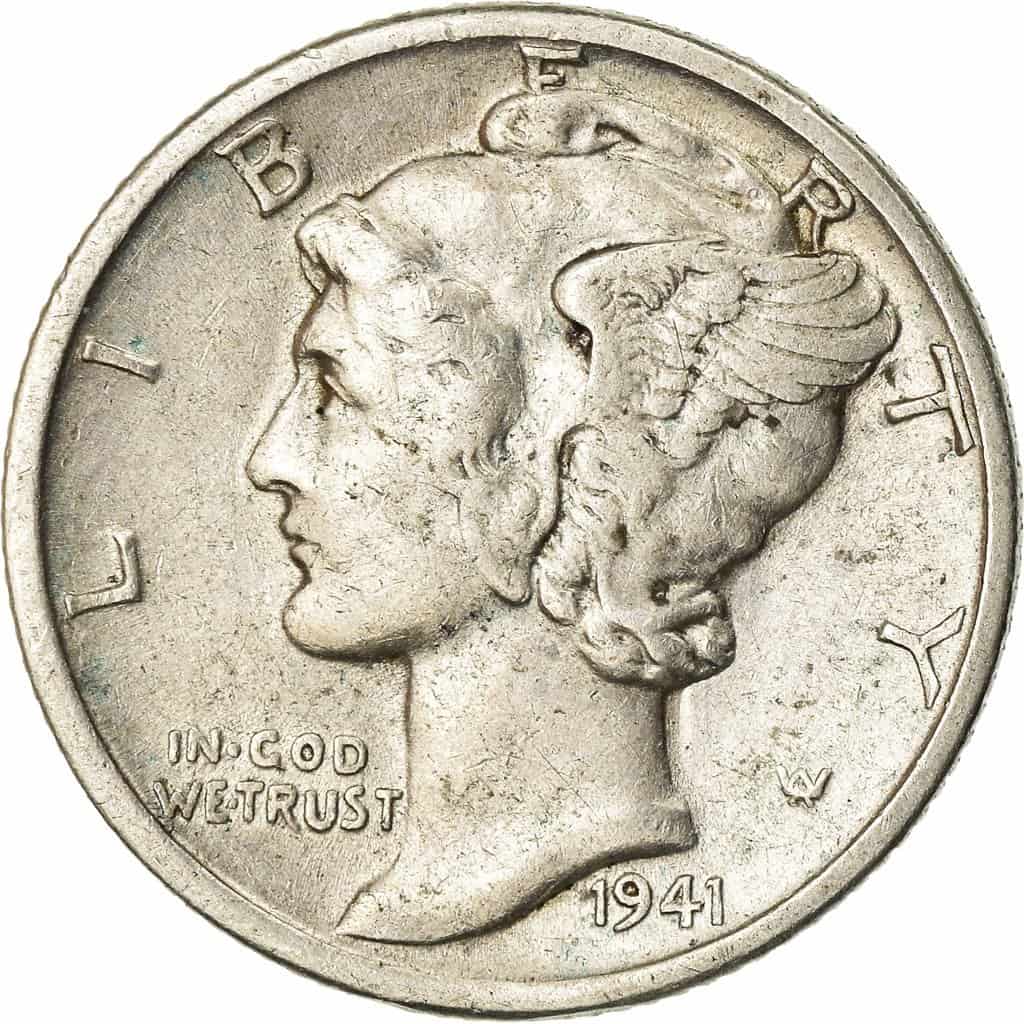 The obverse of the 1941 Mercury dime