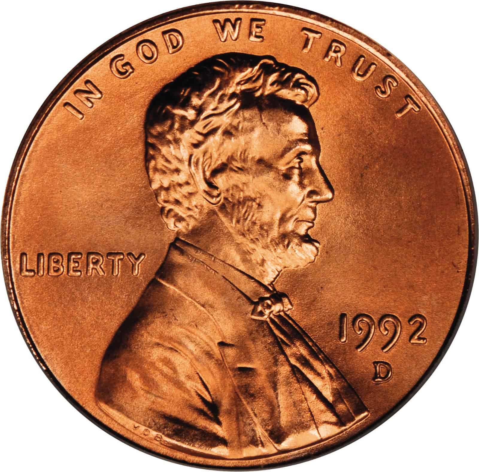 The obverse of the 1992 Memorial penny