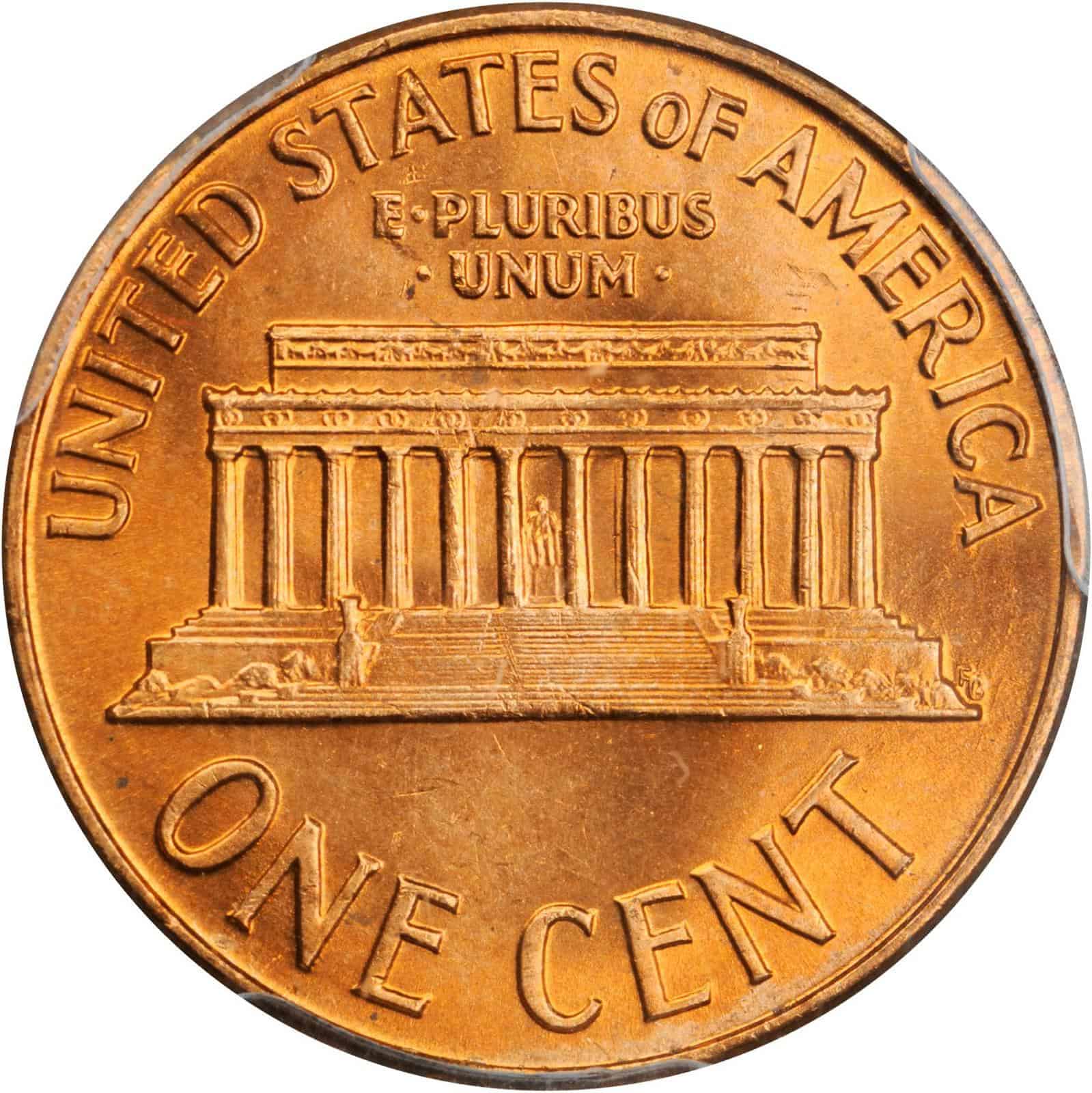 The reverse of the 1961 Lincoln Memorial penny