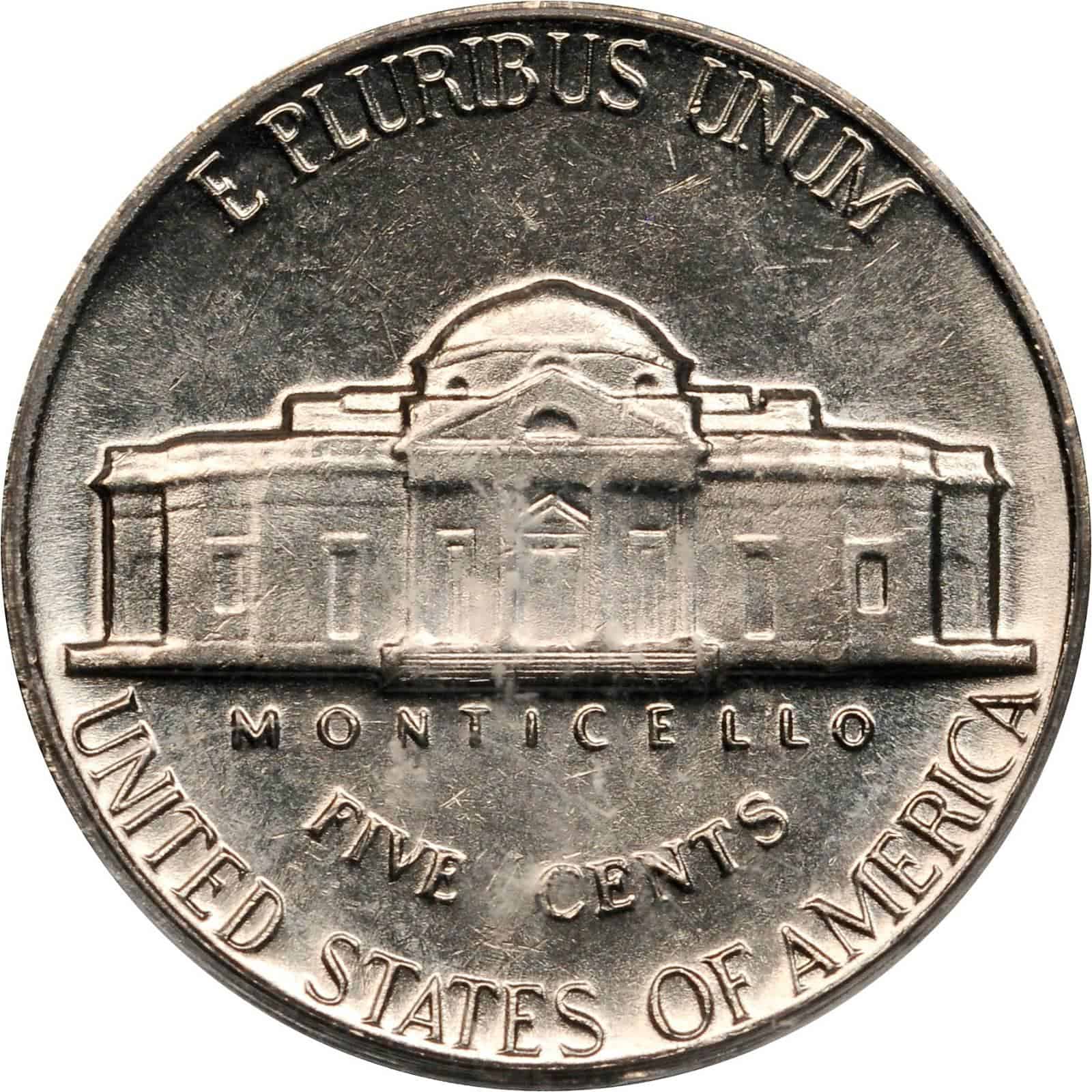 The reverse of the 1970 Jefferson nickel