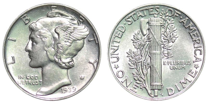 1939 No-Mint mark Dime Value