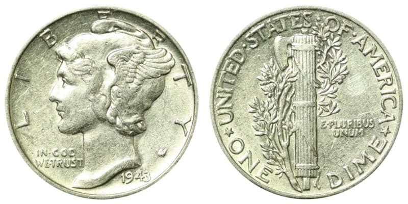 1943 No Mint mark Mercury dime