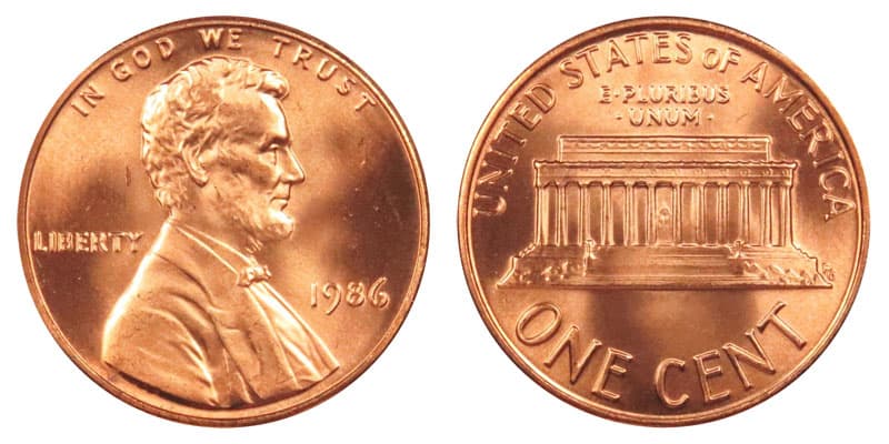 1986 No Mint mark Memorial (Lincoln) penny Value