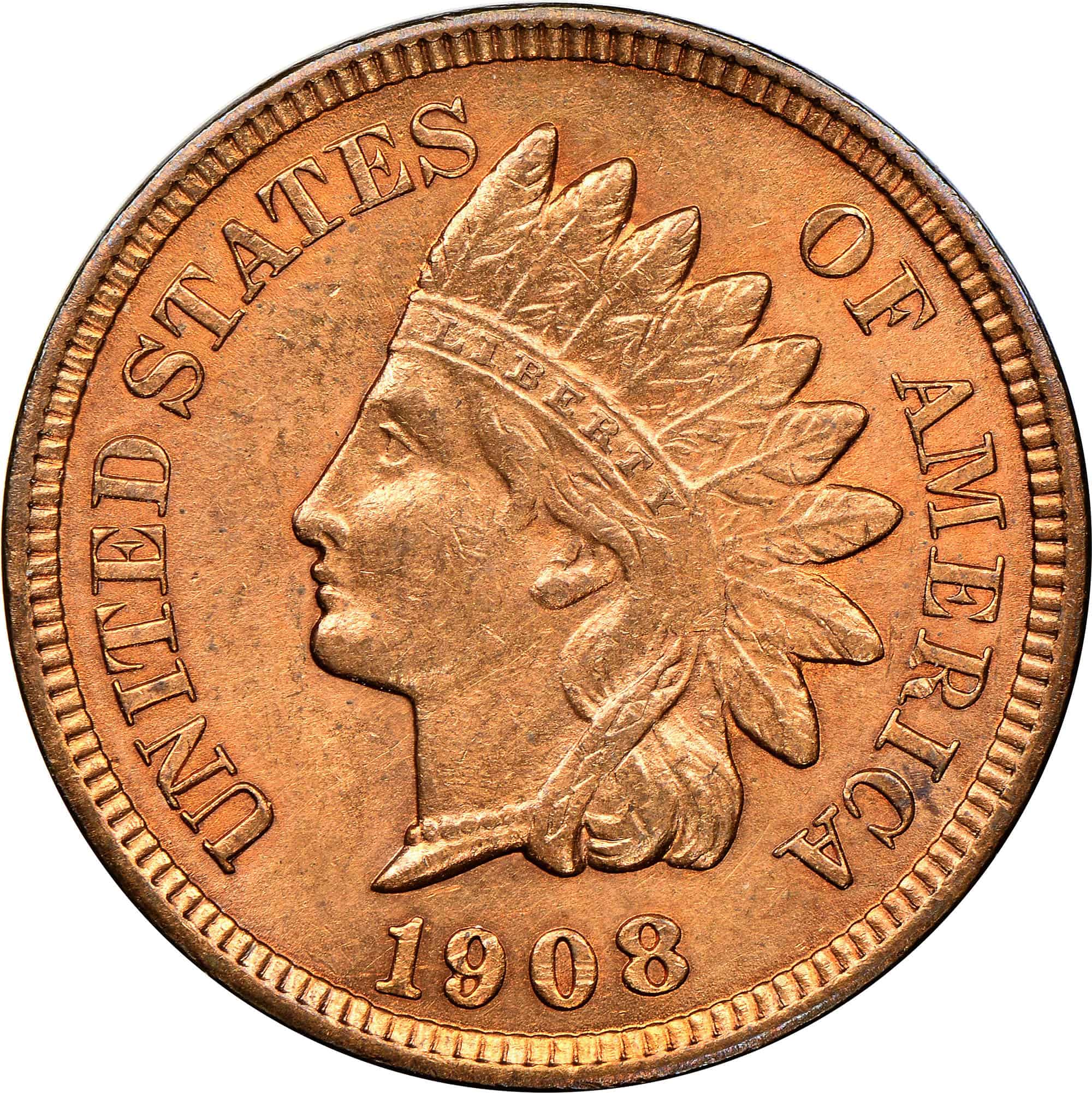The Obverse of the 1908 Indian Head Penny