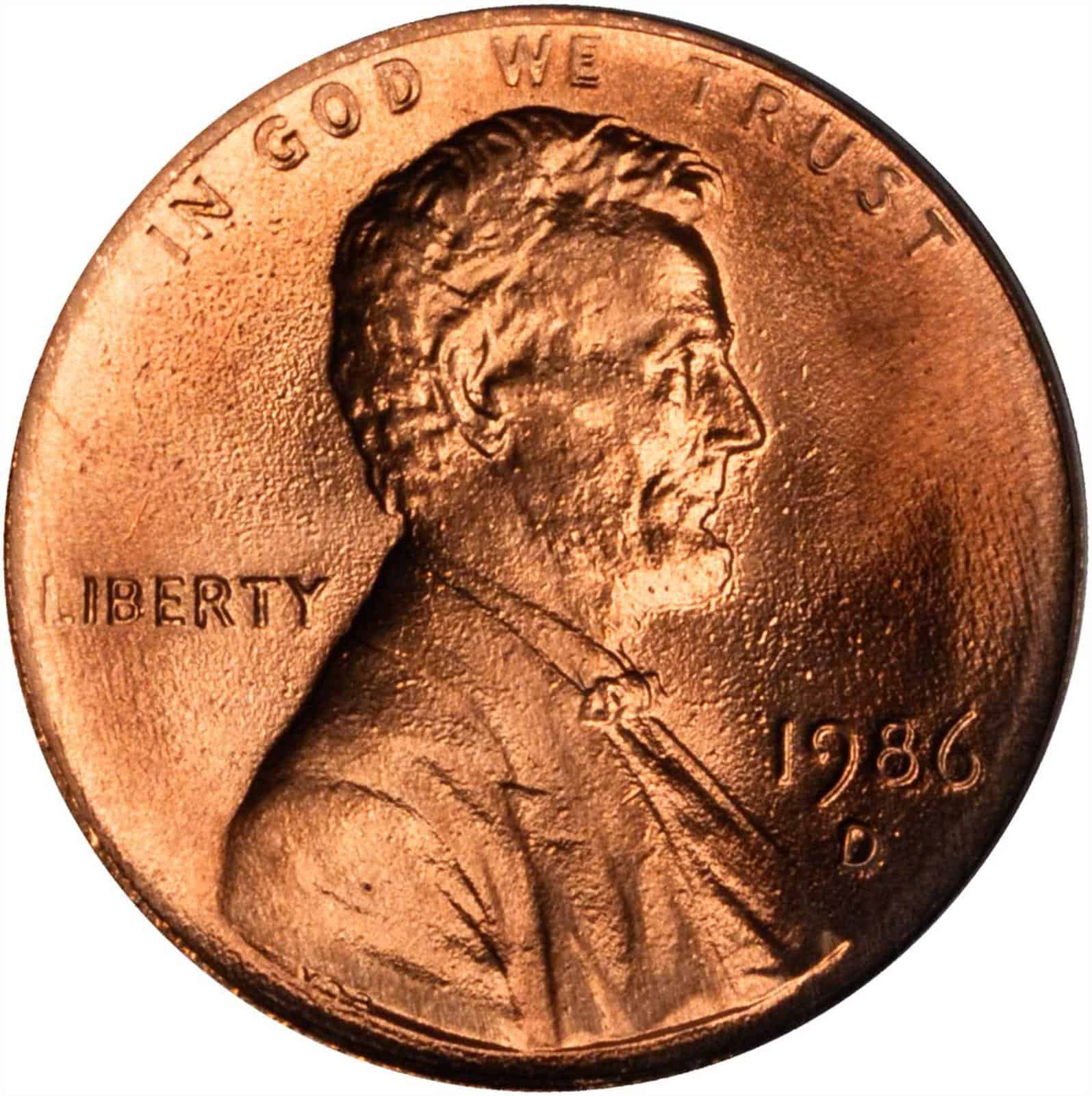 The obverse of the 1986 Memorial (Lincoln) penny