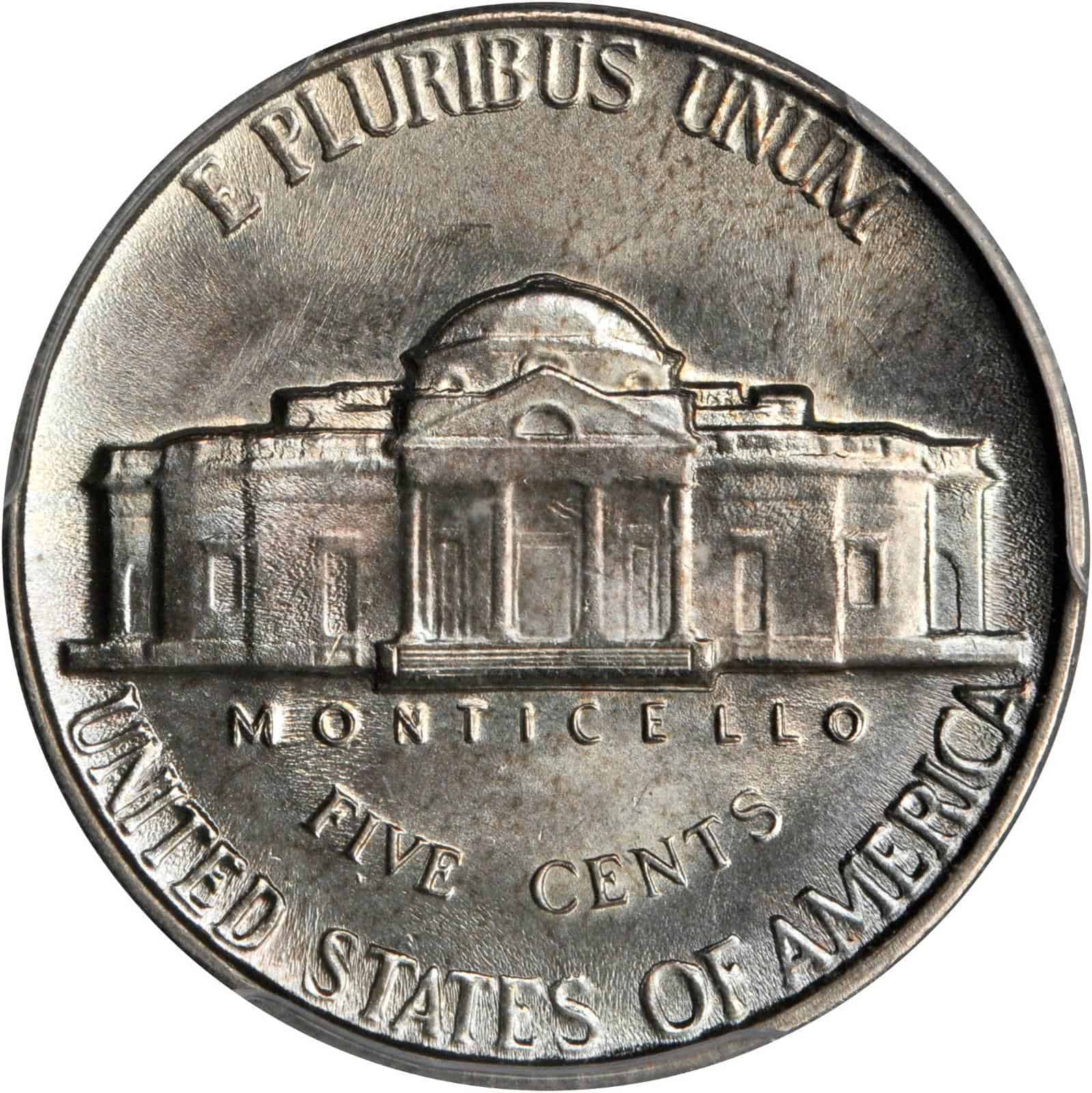The reverse of the 1962 Jefferson nickel