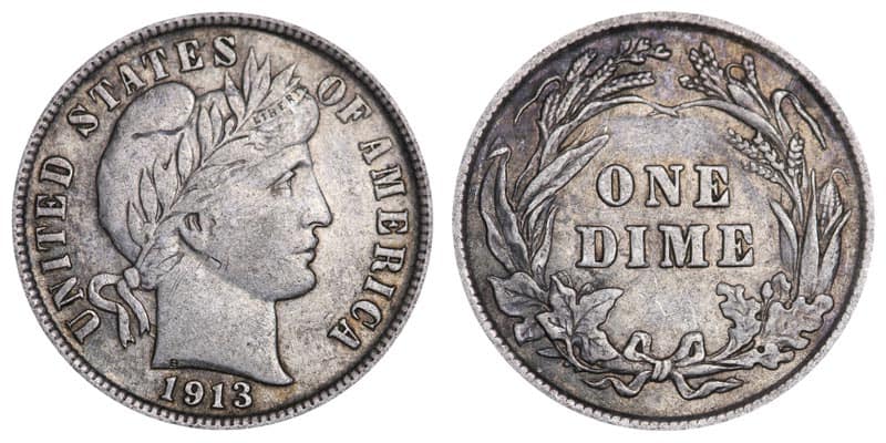 1913 No Mint mart Barber dime Value