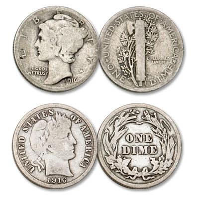 1916 Barber & Mercury Dime Value (Rare Errors, “D”, “S” & No Mint Marks)