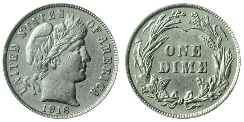 1916 No Mint Mark Barber dime Value