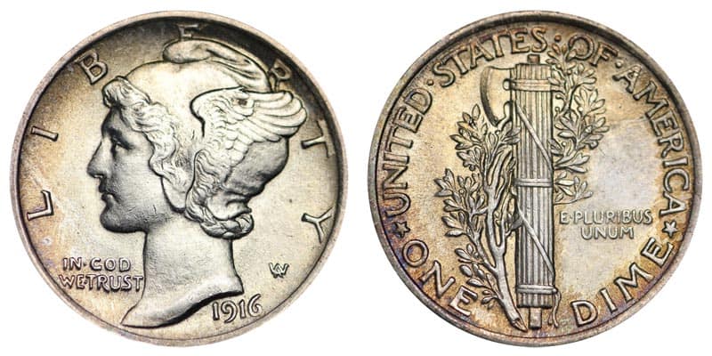 1916 No Mint Mark Mercury dime Value