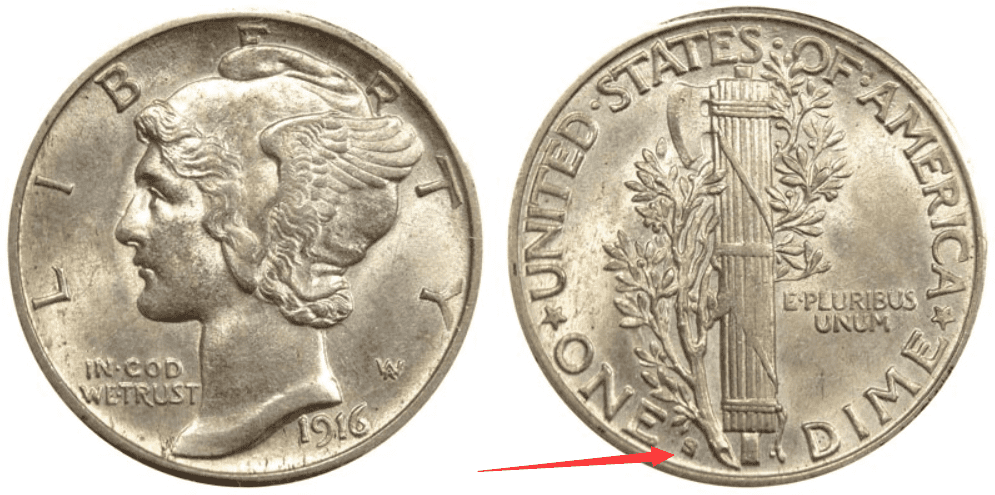 1916 S Mercury dime Value