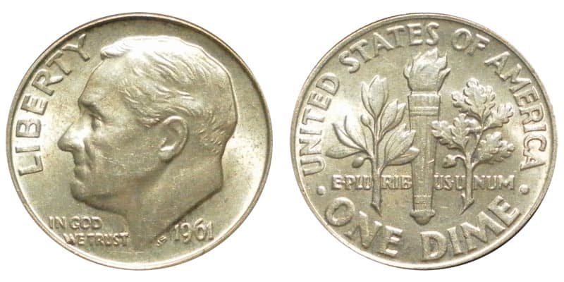 1961 No Mint mark Roosevelt dime Value