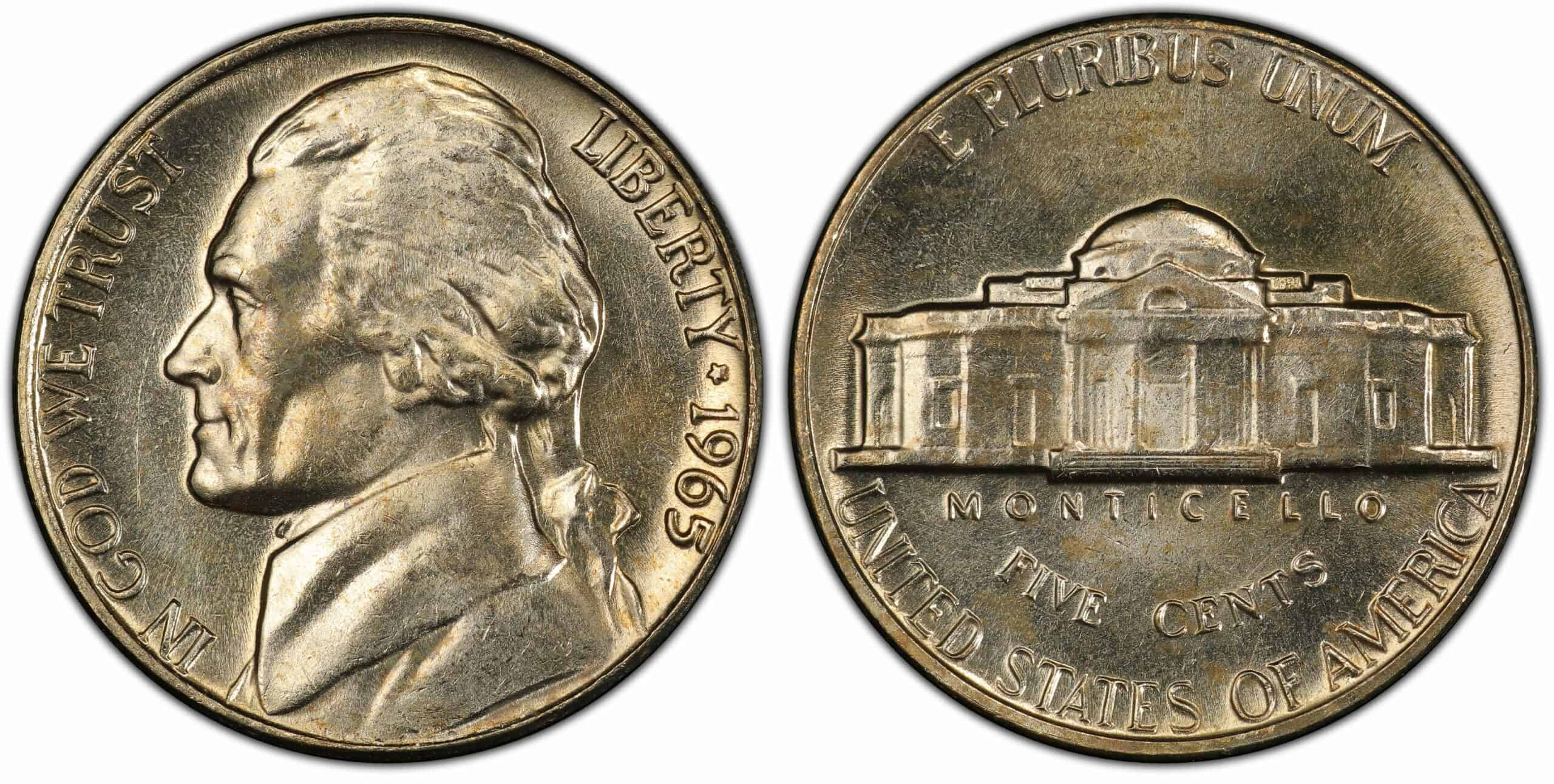 1965 No Mint Mark (regular strike) Jefferson nickels Value