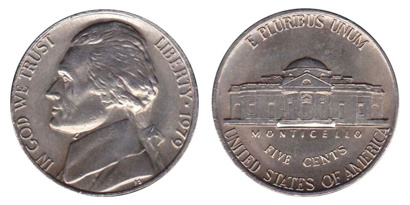 1979 No Mint mark Jefferson nickel Value