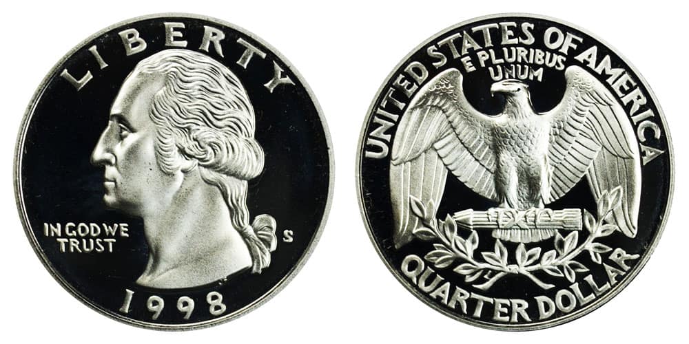 1998 S silver proof quarter Value