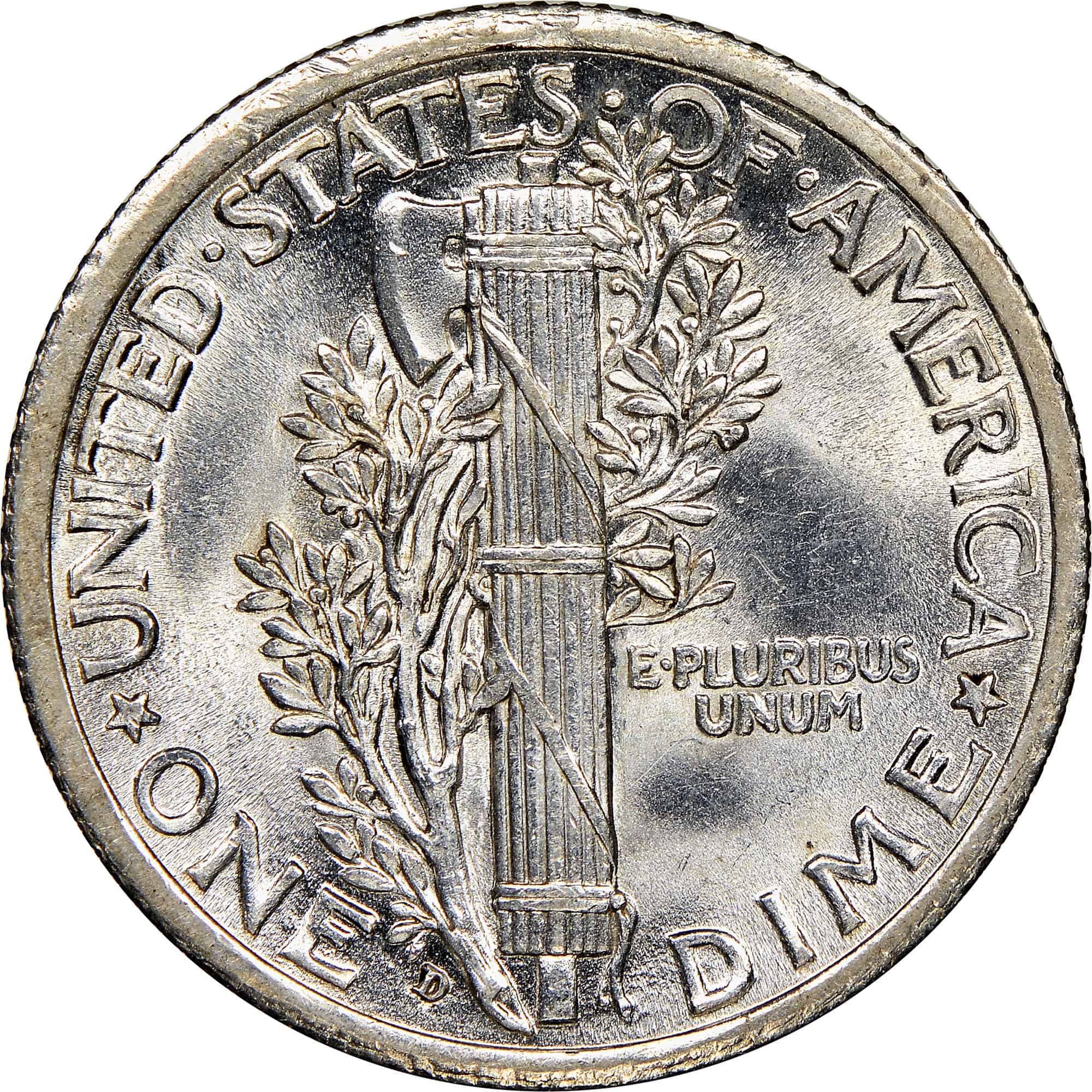The reverse of the 1916 Mercury dime