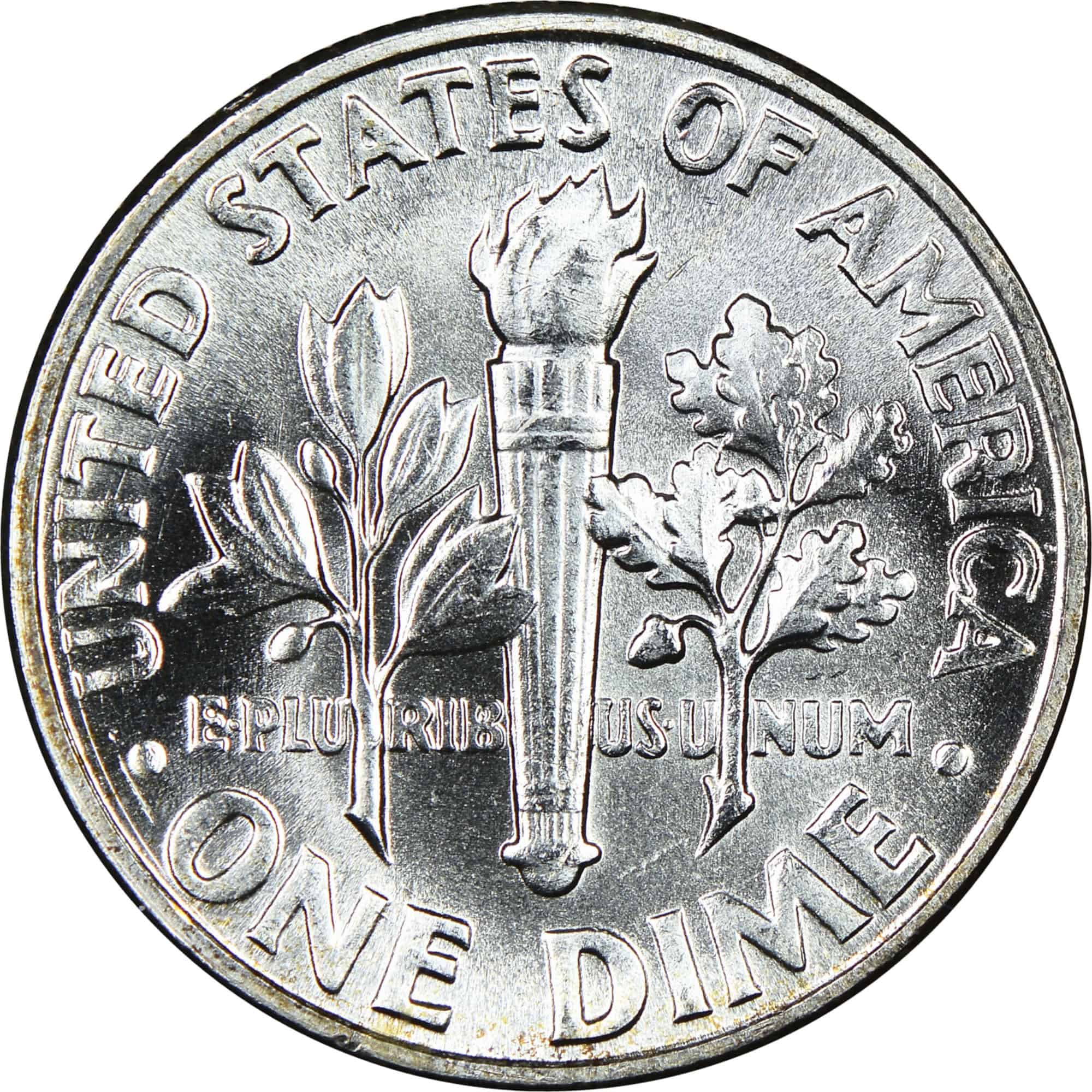 The reverse of the 1951 Roosevelt dime