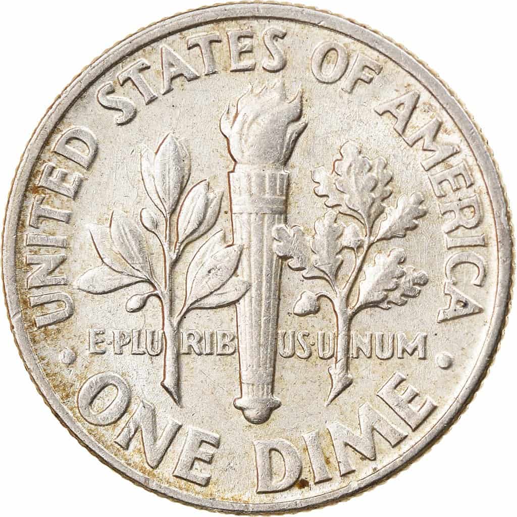 The reverse of the 1961 Roosevelt dime