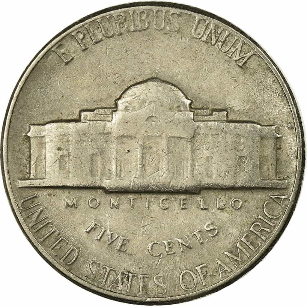 The reverse of the 1965 Jefferson nickel