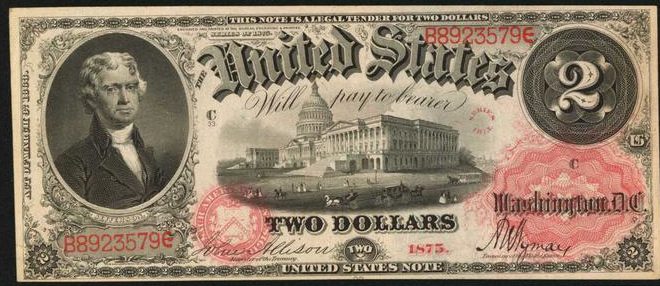 1875 B $2 United States Note
